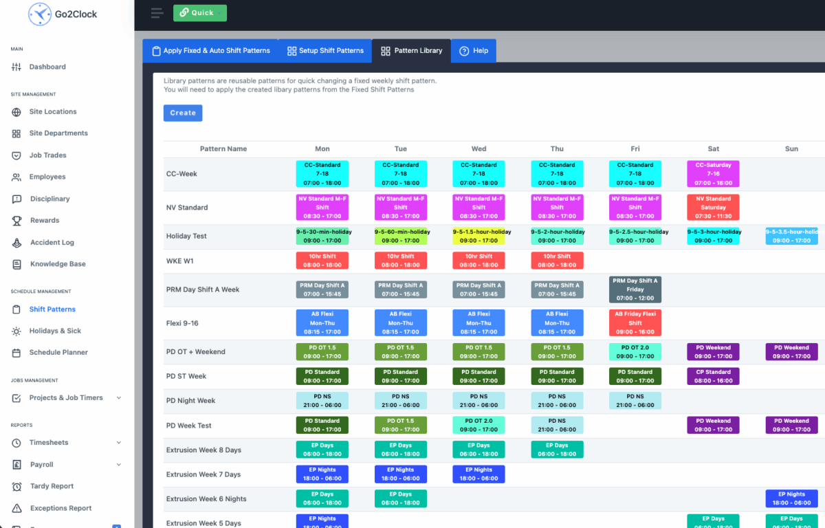 Go2Clock Unlimited Shift Patterns