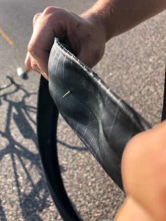 Thorn through a bike tyre