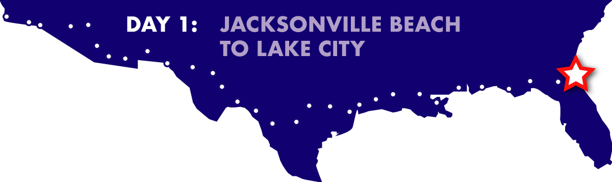 Cycle America route Day 1: Jacksonville Beach to Lake City